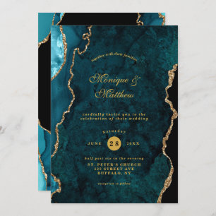 Invitation Turquoise moderne et or Agate Pierre Mariage Invit