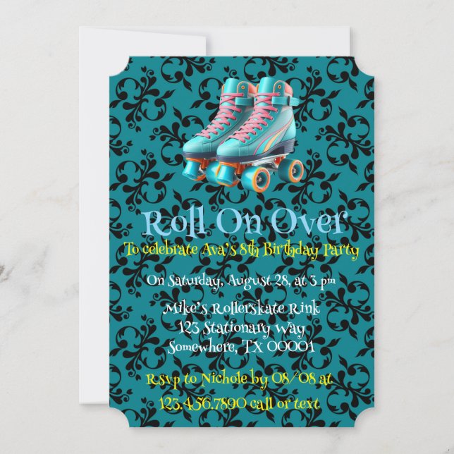 Invitation Turquoise Neon Rollerskate fête d'anniversaire (Devant)
