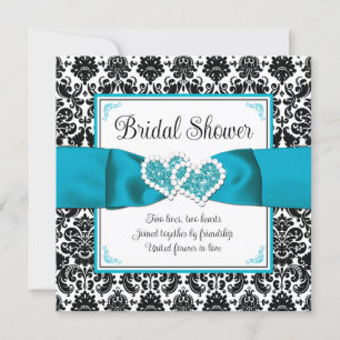 Invitation Turquoise, Noir Damask Love Hearve Fête des mariée