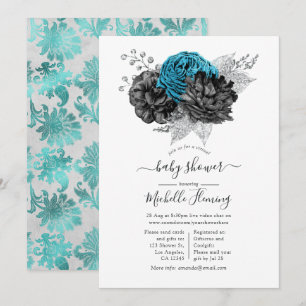 Invitation Turquoise, Noir et Argent Douche