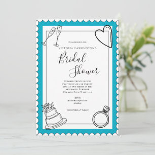 Invitation Turquoise noir et blanc Fête des mariées moderne