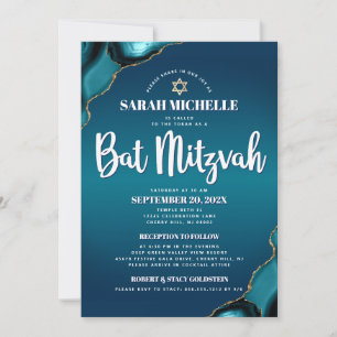 Invitation Turquoise Ombre Bar Mitzvah Agate Script 2 Lieu