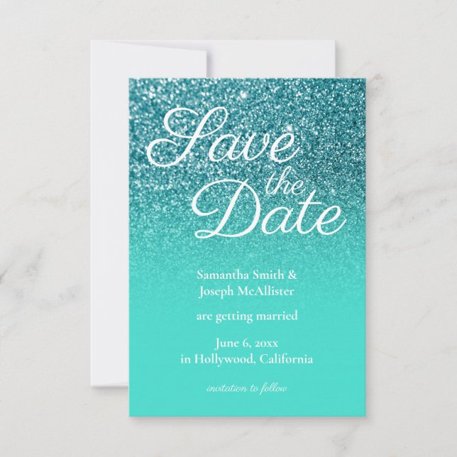 Invitation Turquoise Ombre Sarcelle Paillettes Enregistrez la (Devant)