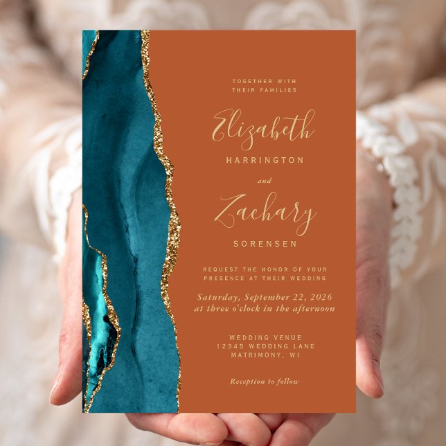 Invitation Turquoise Or Agate Brûlé Orange rouille Mariage (Créateur téléchargé)