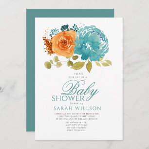 Invitation Turquoise Orange Boho FallTerracotta Baby shower F
