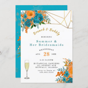 Invitation Turquoise orange peint à la florale Brunch et Bubb
