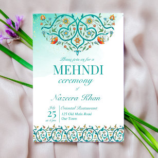 Invitation Turquoise oriental ornement motif islamique mehndi