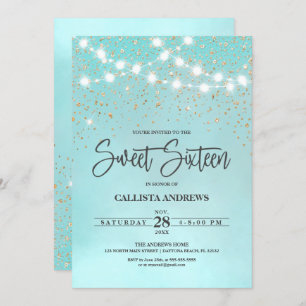 Invitation Turquoise Parties scintillant bleu or éclat lumièr