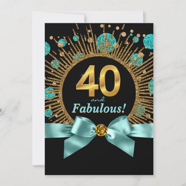 Invitation Turquoise Parties scintillant bleue et or femmes 4 (Devant)