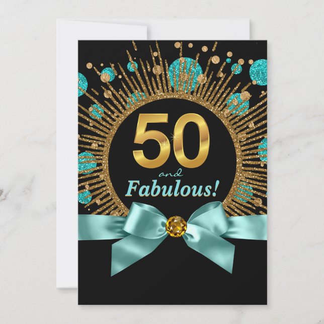 Invitation Turquoise Parties scintillant bleue et or femmes 5 (Devant)