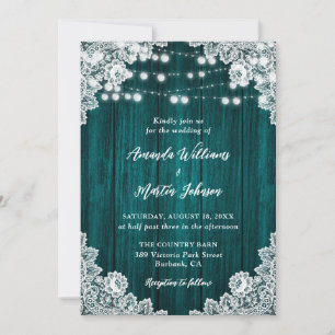Invitation Turquoise Pays Bois Floral Luminants de dentelle M