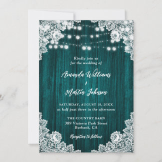 Invitation Turquoise Pays Bois Floral Luminants de dentelle M