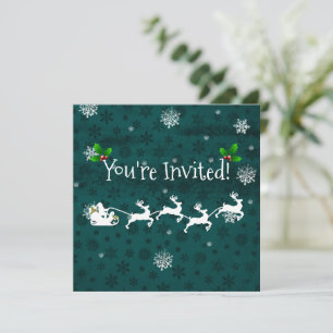 Invitation turquoise Père Noël Sleigh and Reindeer