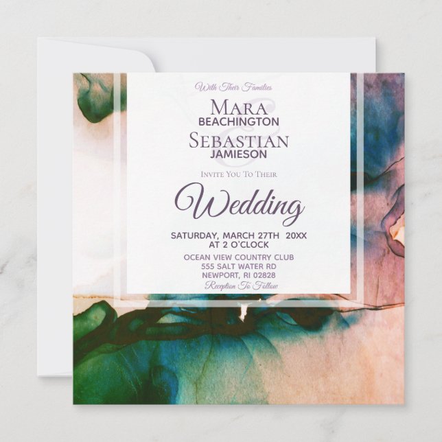 Invitation ~ Turquoise Purple Aquarelle Élégant Mariage AR17 (Devant)