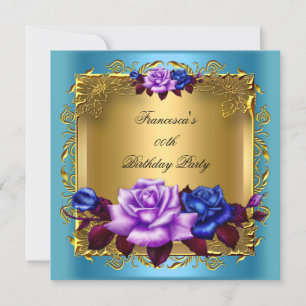 Invitation Turquoise Purple Bleu Rose Gold fête d'anniversair