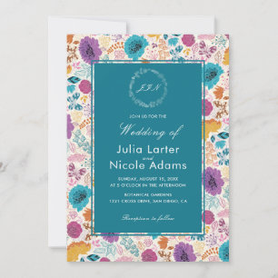 Invitation Turquoise Purple Jaune Fleurs de prairie de printe