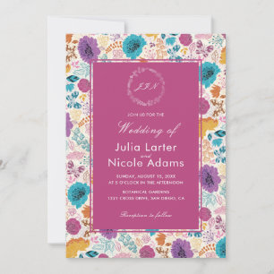 Invitation Turquoise Purple Yellow Spring Fleurs de prairie M