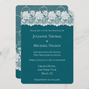 Invitation Turquoise romantique dentelle blanche Mariage flor