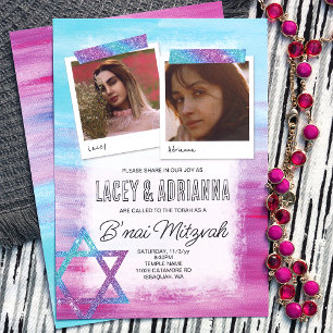 Invitation Turquoise, rose, Parties scintillant bleue B'nai B