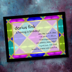 Invitation Turquoise Rose Vert Bleu Or fête d'anniversaire