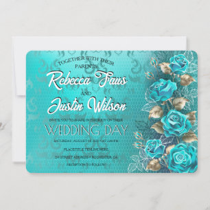 Invitation Turquoise Roses Tiffany Floral Moderne Bohème