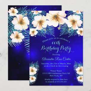 Invitation Turquoise Royal Blue Tropical Fête d'anniversaire