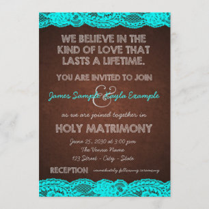 Invitation Turquoise rustique et Mariage Brown