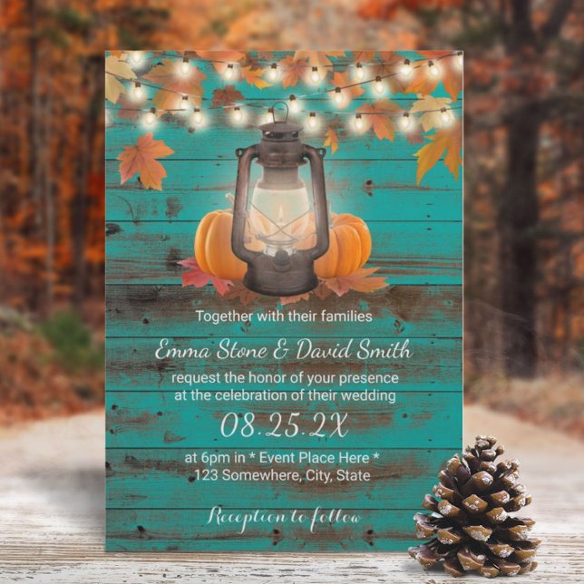 Invitation Turquoise rustique Lanterne et Mariage de automne  (Créateur téléchargé)