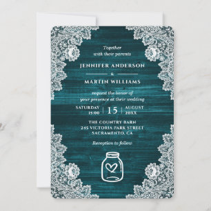 Invitation Turquoise Rustique Mason Jar Floral Mariage de den
