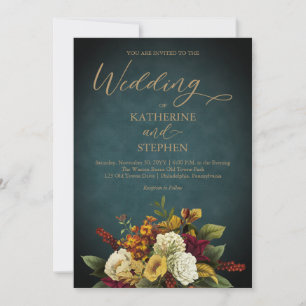 Invitation Turquoise rustique   Orange   Mariage de bouquet d