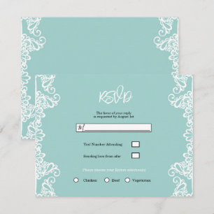 Invitation Turquoise Sarcelle Blanc Dentelle Élégant Réponse