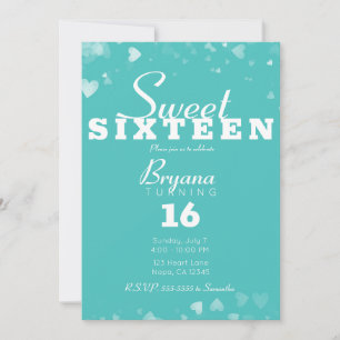 Invitation Turquoise Sarcelle & Cœurs Blancs Fête Chic et Dou
