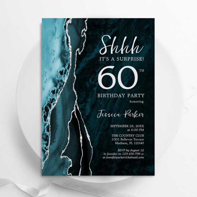 Invitation Turquoise Silver Agate Surprise 60e anniversaire (Créateur téléchargé)