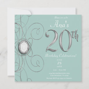 Invitation Turquoise Silver Diamond 20 20e fête d'anniversair