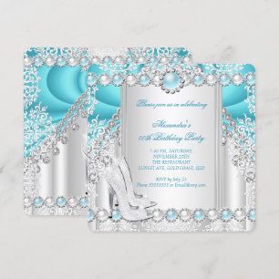 Invitation Turquoise Silver High Heels Pearthday Party 2