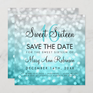 Invitation Turquoise Silver Ombre Sweet 16 Parties scintillan