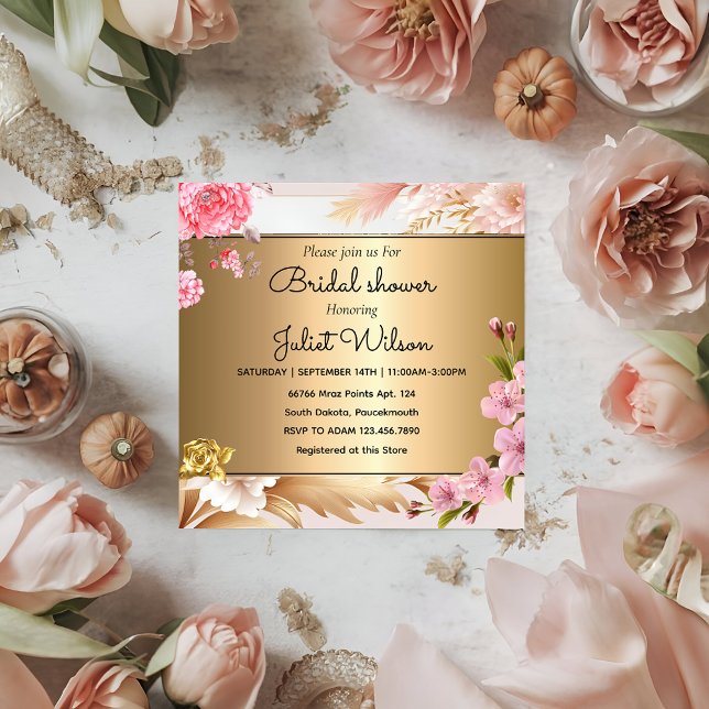 Invitation Turquoise Soiree Shine Gold damask douche nuptiale (Créateur téléchargé)