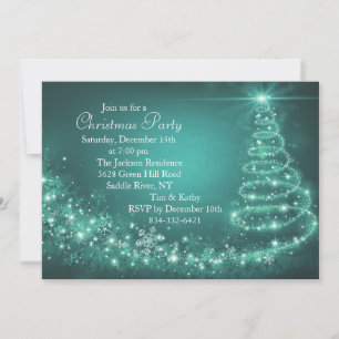Invitation turquoise Sparkle Christmas Tree Party