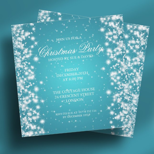 Invitation Turquoise Sparkle de Fête Élégante (Elegant Party Sparkle Turquoise Invitation)
