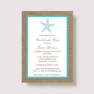 Invitation Turquoise Starfish Beach Burlap Bachelorette Party