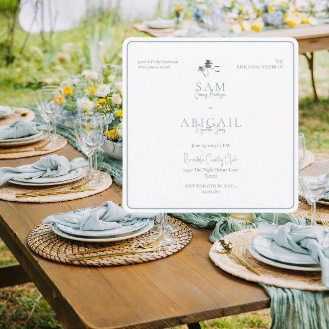 Invitation Turquoise Tropics Rehearsal Dinner White Square (Créateur téléchargé)