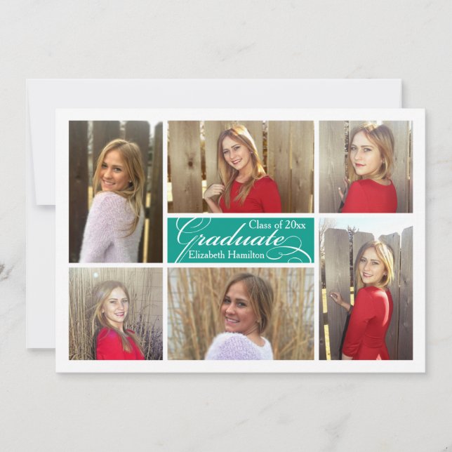 Invitation Turquoise Turquoise 6 Photo Collage Diplôme person (Devant)