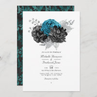 Turquoise - Turquoise Black and Silver Floral Mari