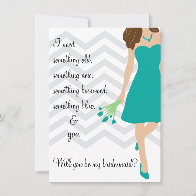 Invitation Turquoise Turquoise Chevron Seras-Tu Ma Porte-Mait (Devant)