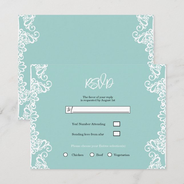 Invitation Turquoise Turquoise dentelle blanche élégant maria (Devant / Derrière)