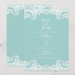 Invitation Turquoise Turquoise dentelle blanche Élégant maria
