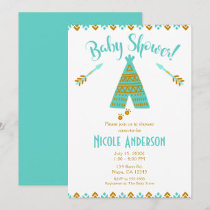 Invitation Turquoise Turquoise & Gold Tepee Baby shower moder
