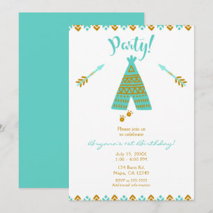 Invitation Turquoise Turquoise & Gold Tepee moderne fête d'an