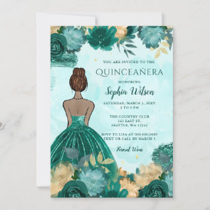 Invitation Turquoise Turquoise Or Floral Princesse Quinceañer