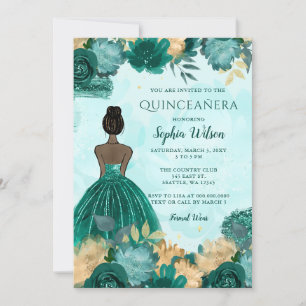 Invitation Turquoise Turquoise Or Floral Princesse Quinceañer